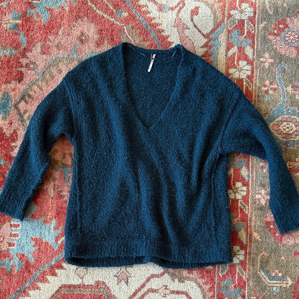Free People Teal V-Neck Sweater